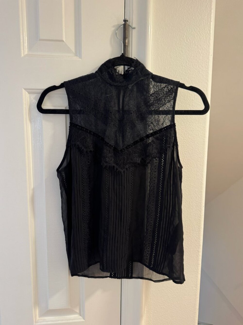 Alice + Olivia Black lace top with pearls